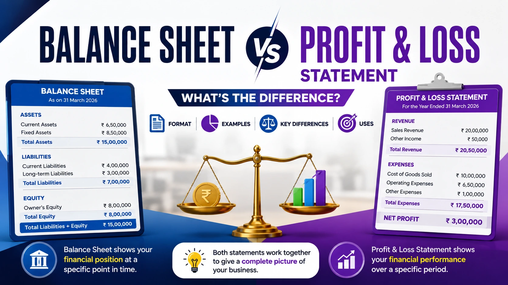 Balance Sheet vs Profit & Loss Statement: Key Differences, Format, Examples & Uses