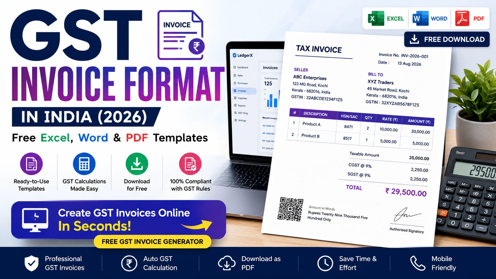 GST Invoice Format in India: Free Excel, Word & PDF Templates + Examples (2026)